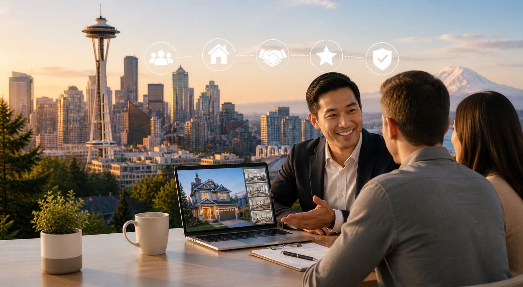 Christine Andreasen with clients in a Seattle office